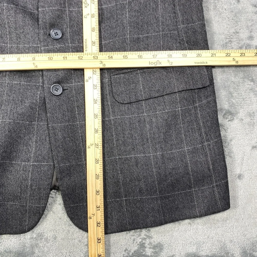 Oleg Cassini Blazer Mens 42R Gray Windowpane Wool Cashmere Blend Suit Jacket
